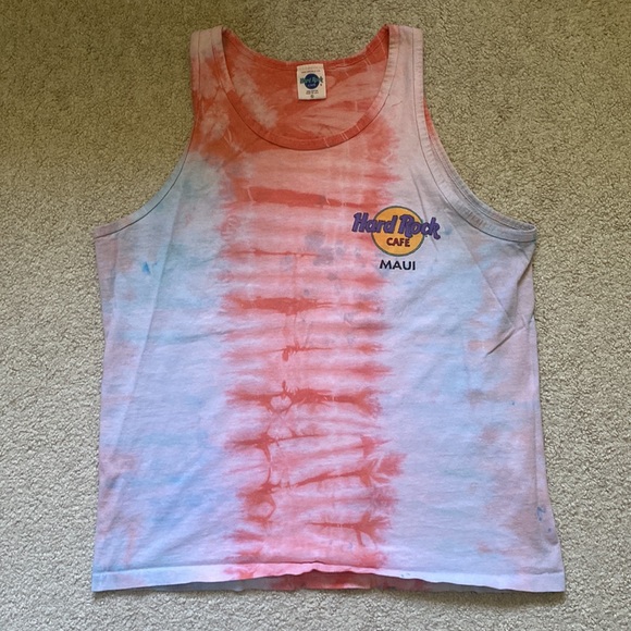 Retro Rare Hard Rock Maui Surf Graphic Large Muscle Tank 100% Cotton Hand Dyed - Picture 4 of 6
